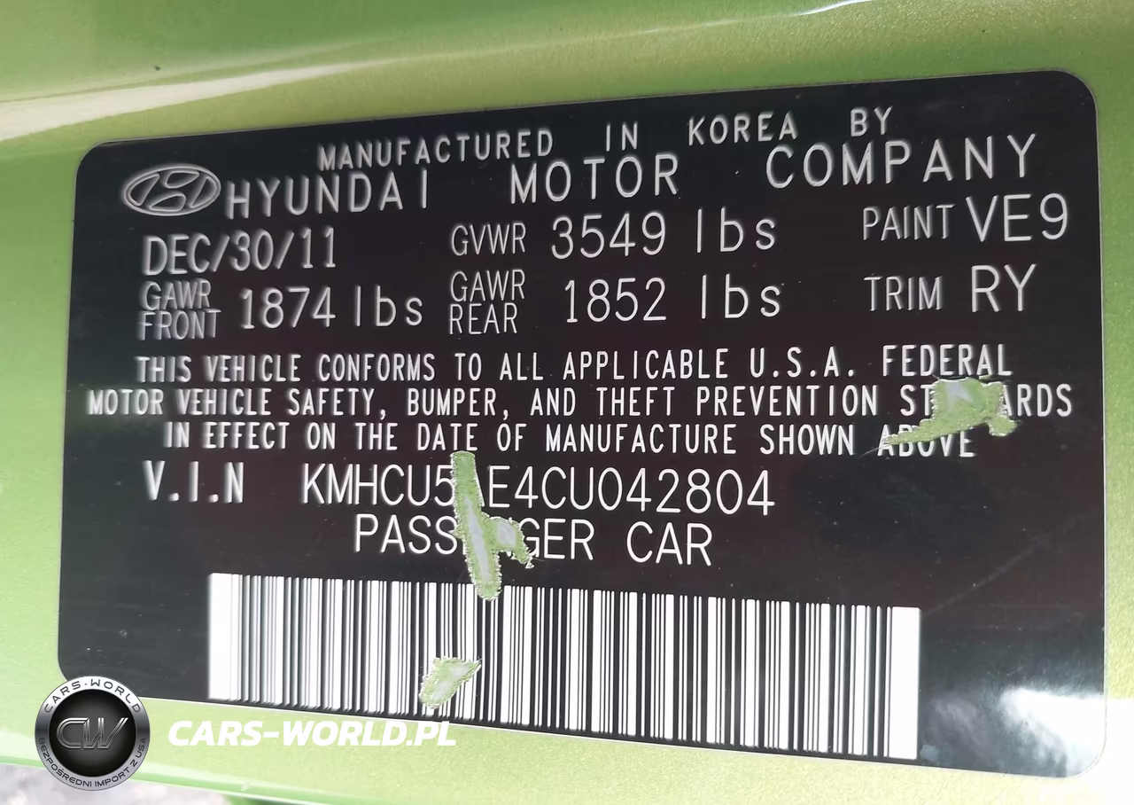 2012 Hyundai Accent Se VIN:KMHCU5AE4CU042804 - 9