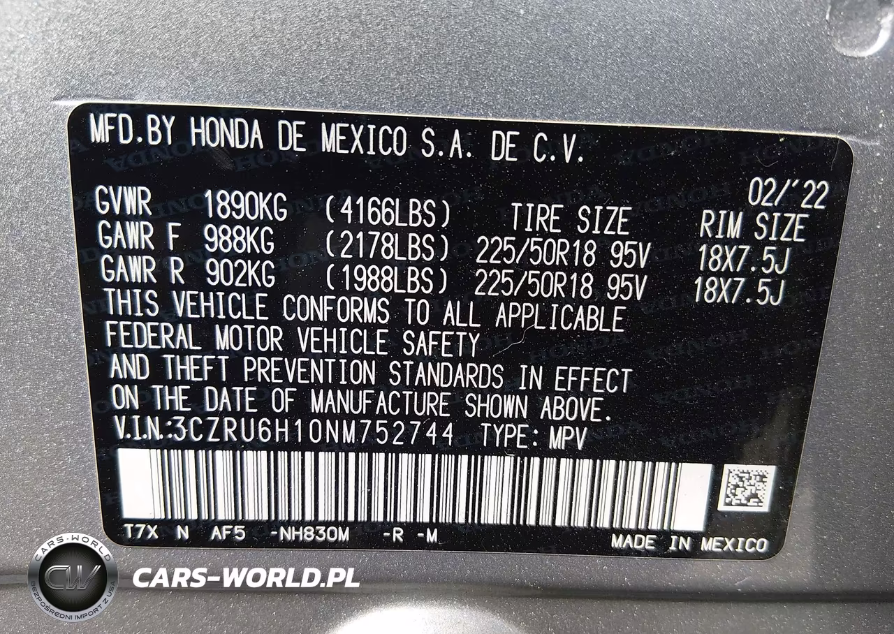 2022 Honda Hr-V Awd Sport VIN:3CZRU6H10NM752744 - 9