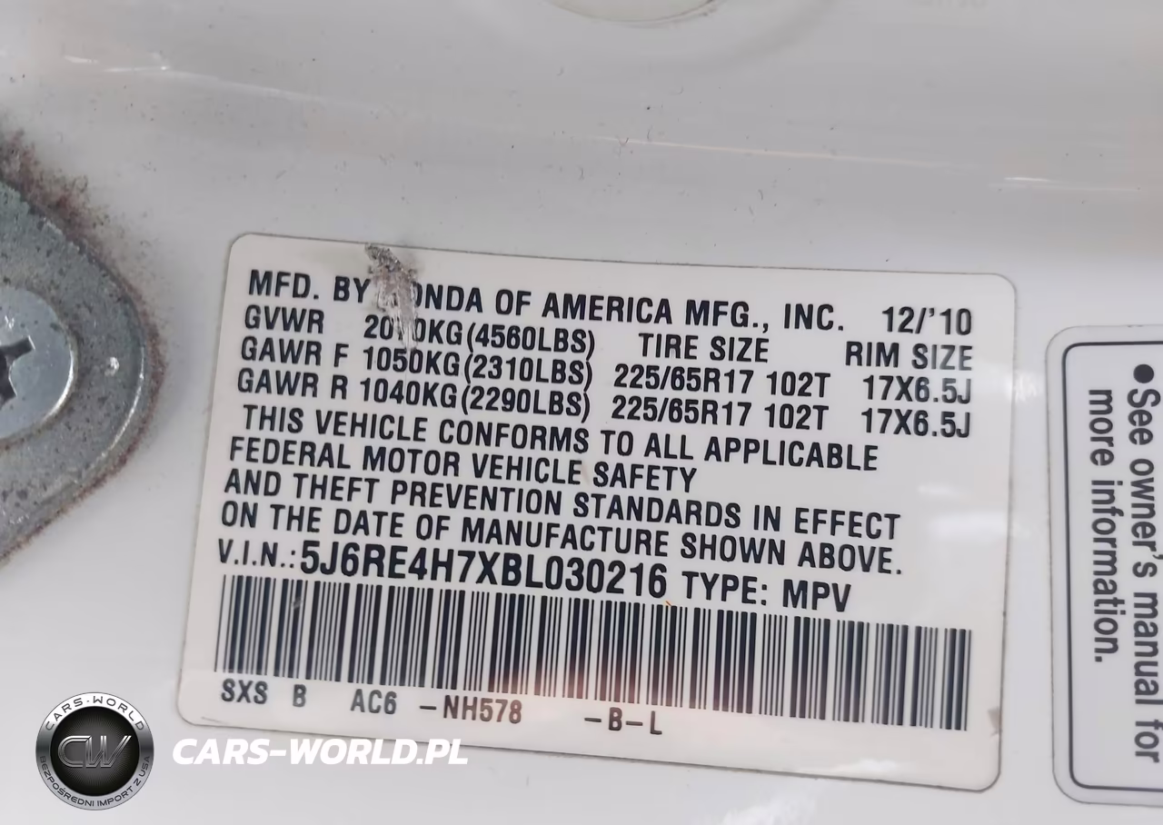 2011 Honda Cr-V Ex-L VIN:5J6RE4H7XBL030216 - 9