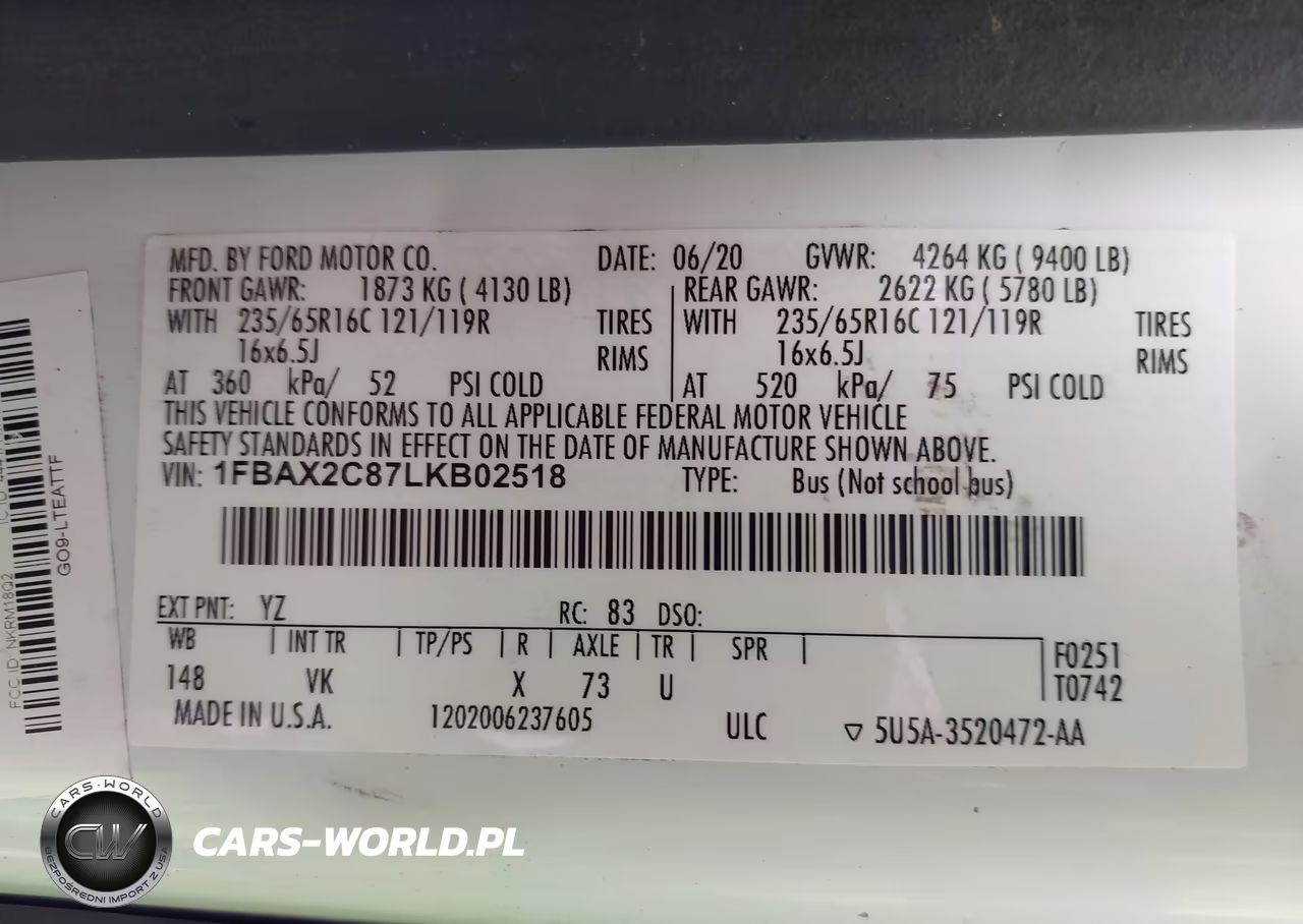 2020 Ford Transit-350 Passenger Van Xl VIN:1FBAX2C87LKB02518 - 9