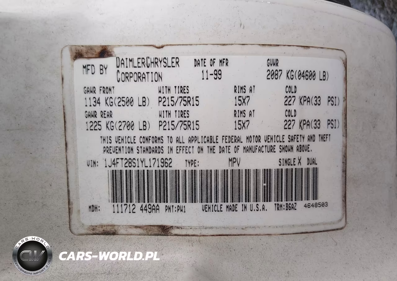 2000 Jeep Cherokee Se VIN:1J4FT28S1YL171962 - 9