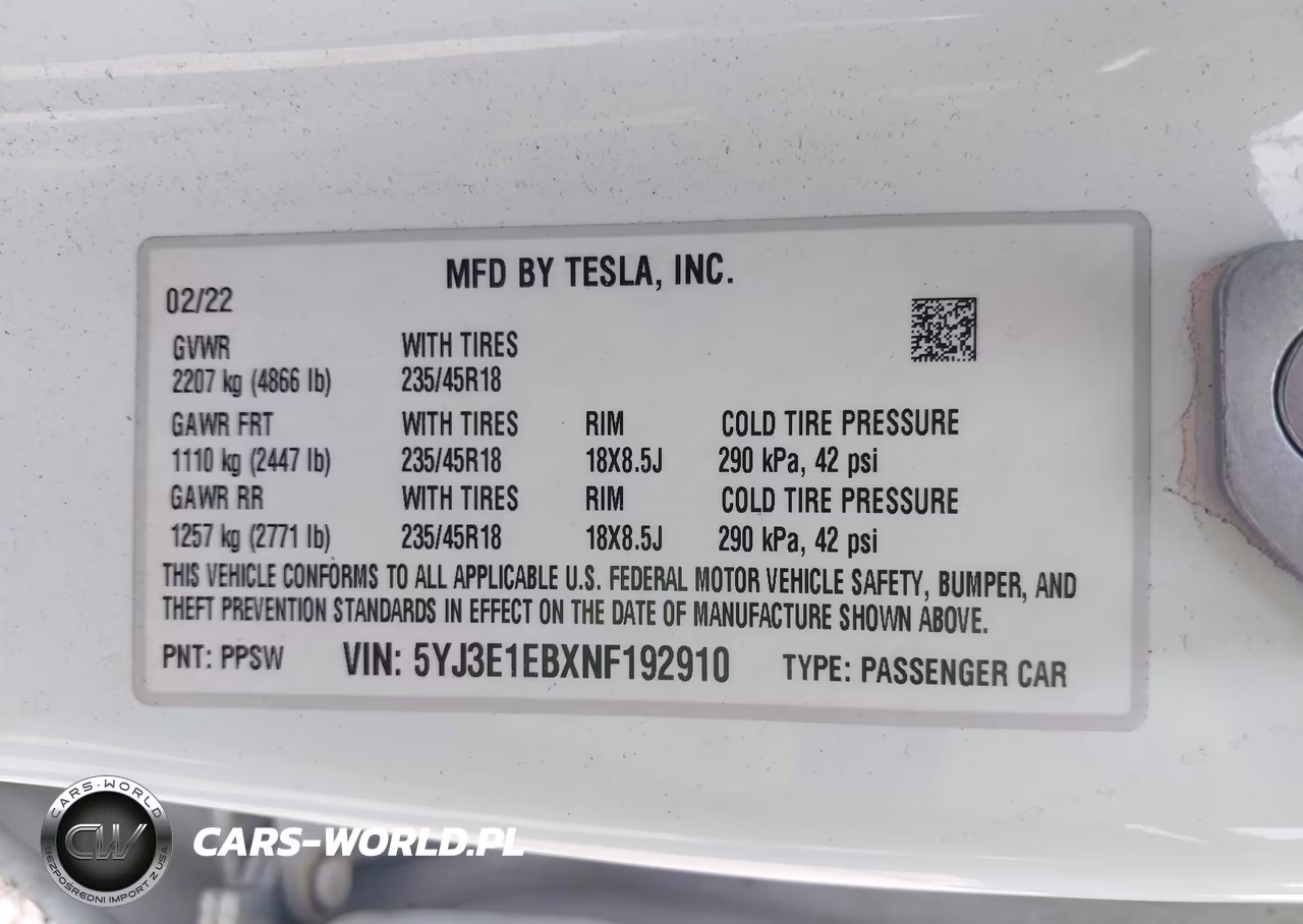2022 Tesla Model 3 Long Range Dual Motor All-Wheel Drive VIN:5YJ3E1EBXNF192910 - 9