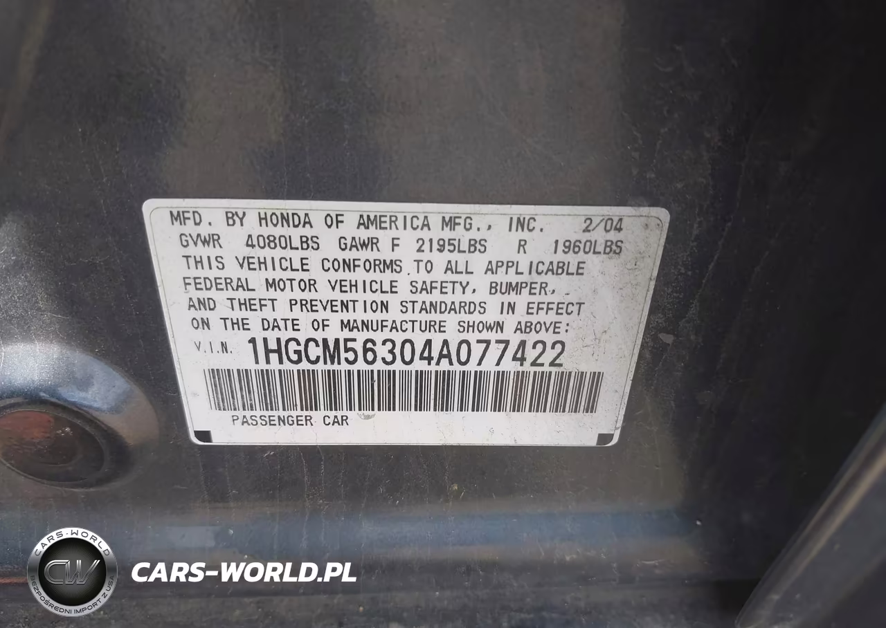 2004 Honda Accord 2.4 Lx VIN:1HGCM56304A077422 - 9