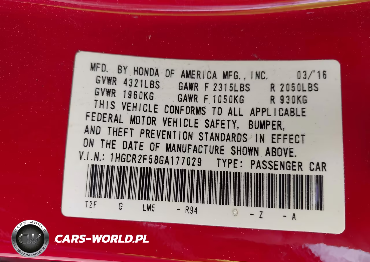 2016 Honda Accord Sport VIN:1HGCR2F58GA177029 - 9