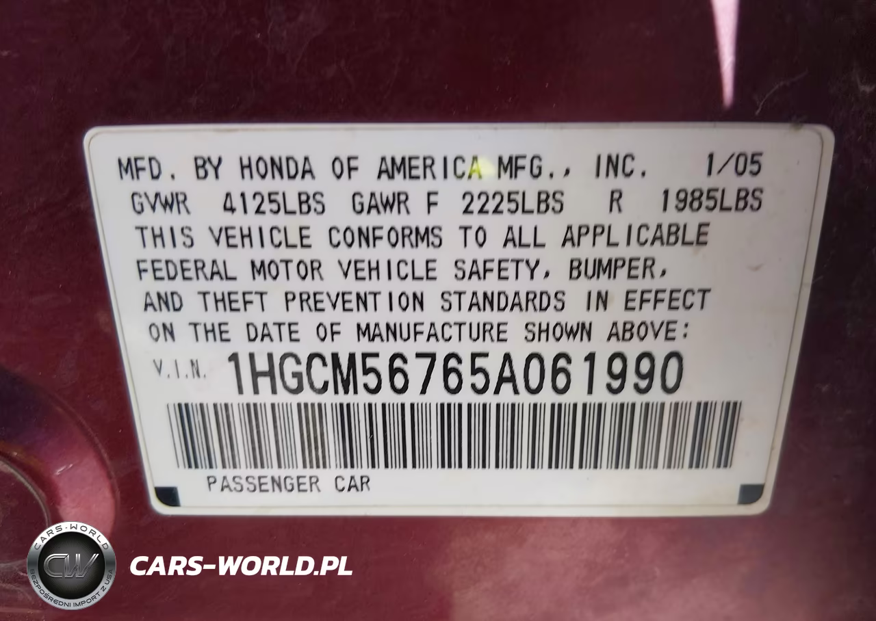 2005 Honda Accord 2.4 Ex VIN:1HGCM56765A061990 - 9