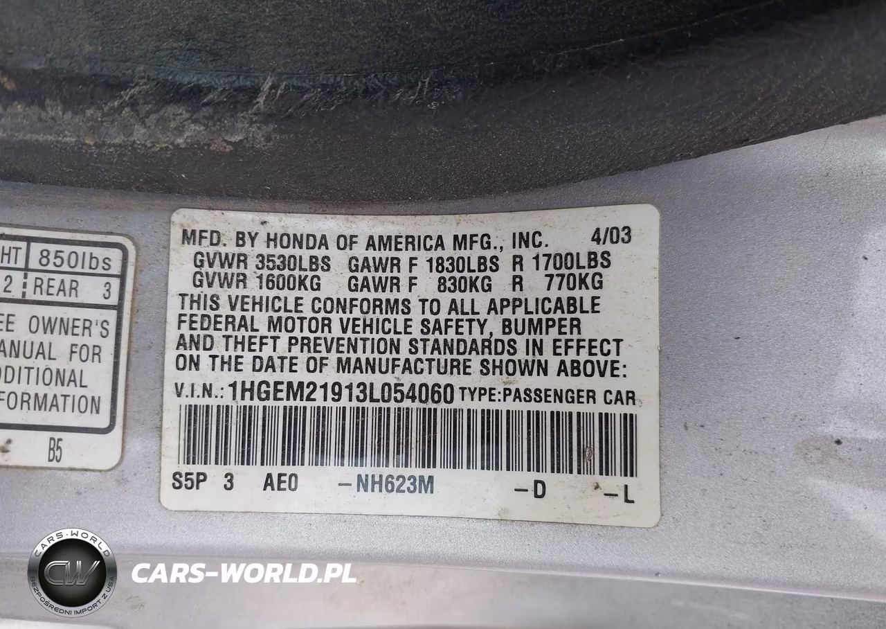 2003 Honda Civic Ex VIN:1HGEM21913L054060 - 9