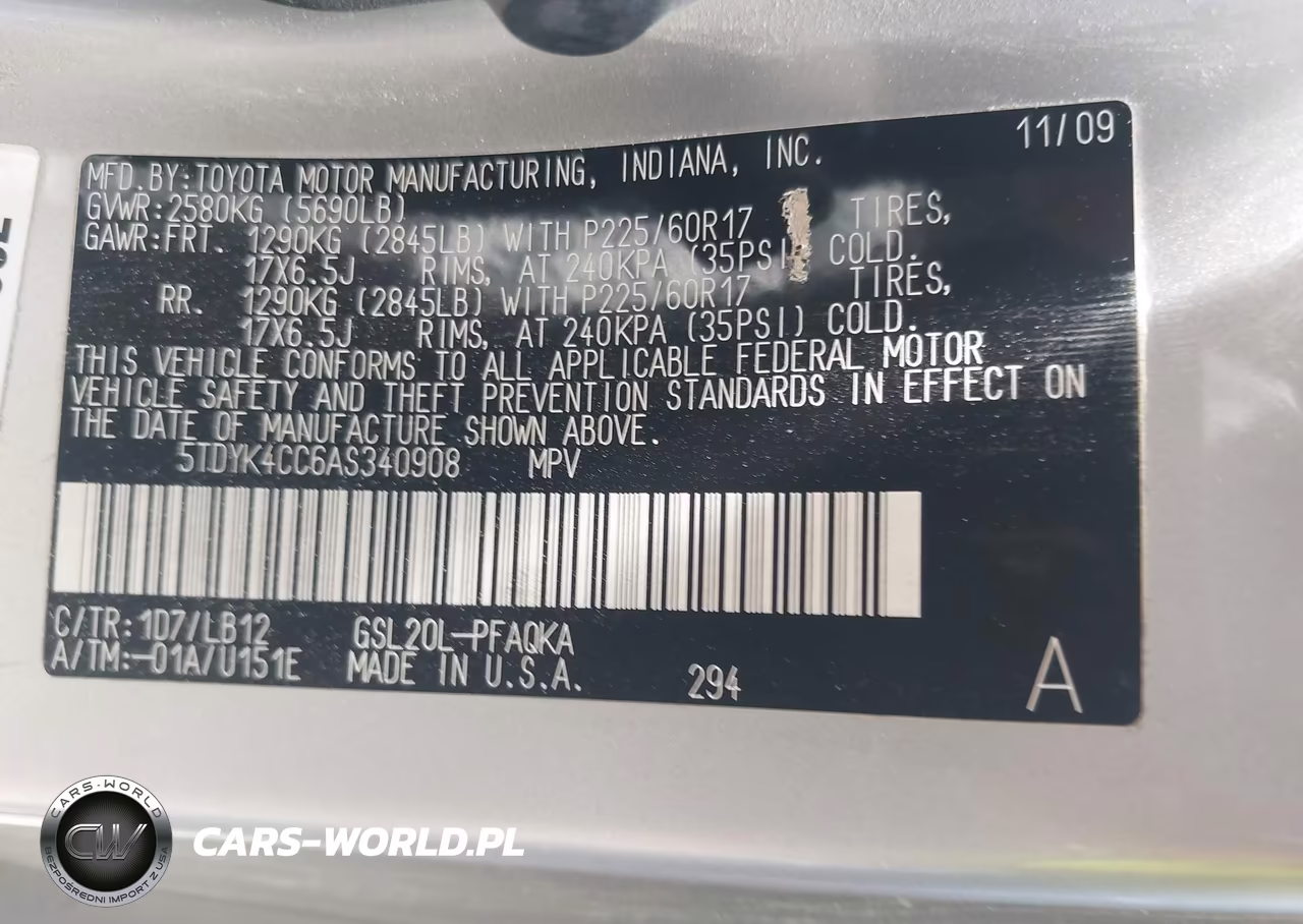 2010 Toyota Sienna Xle VIN:5TDYK4CC6AS340908 - 9