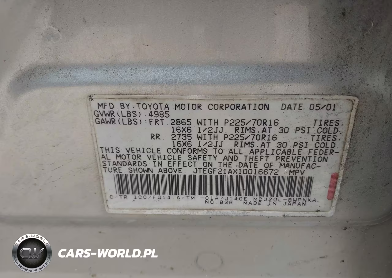 2001 Toyota Highlander V6 VIN:JTEGF21AX10016672 - 9