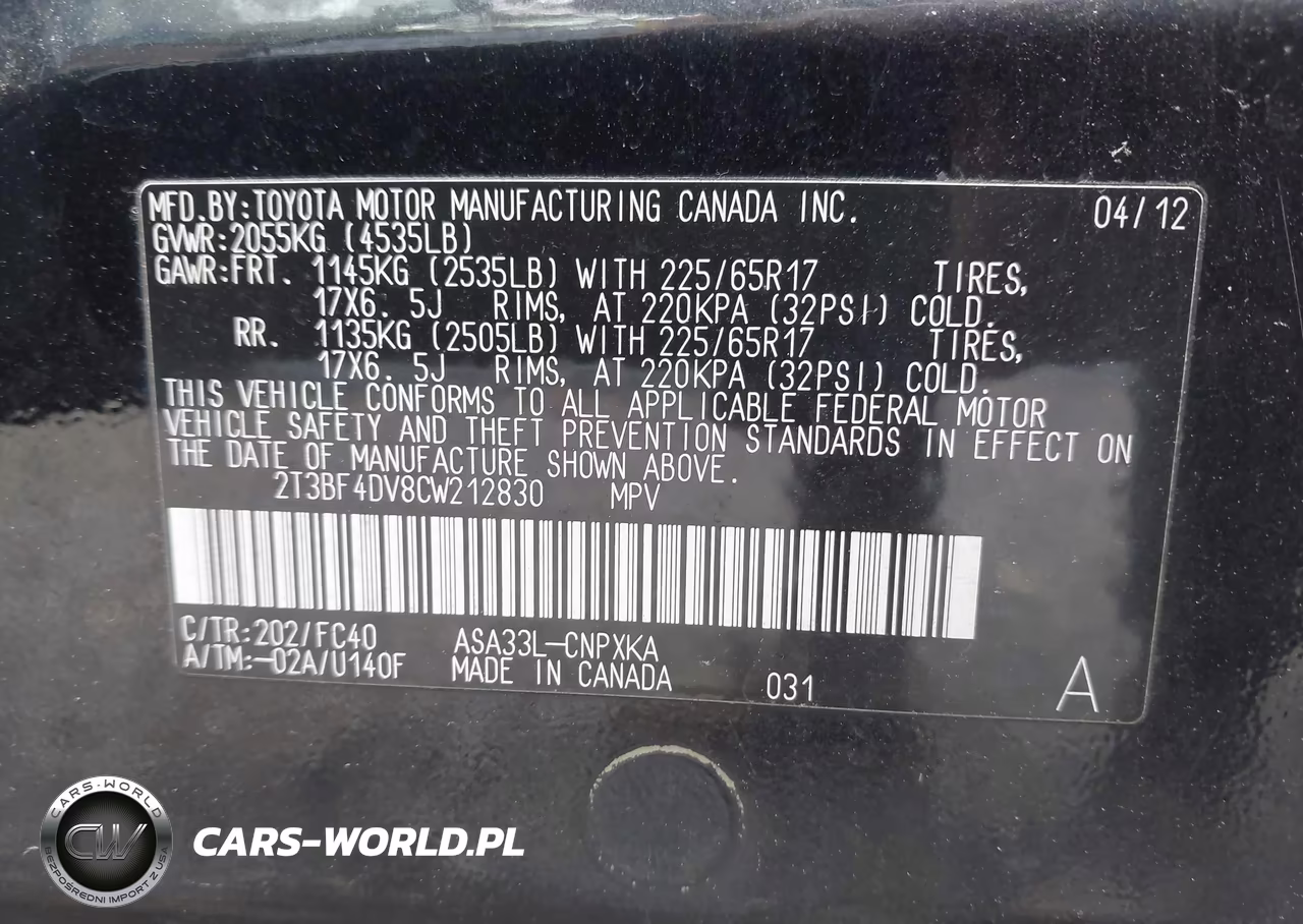 2012 Toyota Rav4 VIN:2T3BF4DV8CW212830 - 9