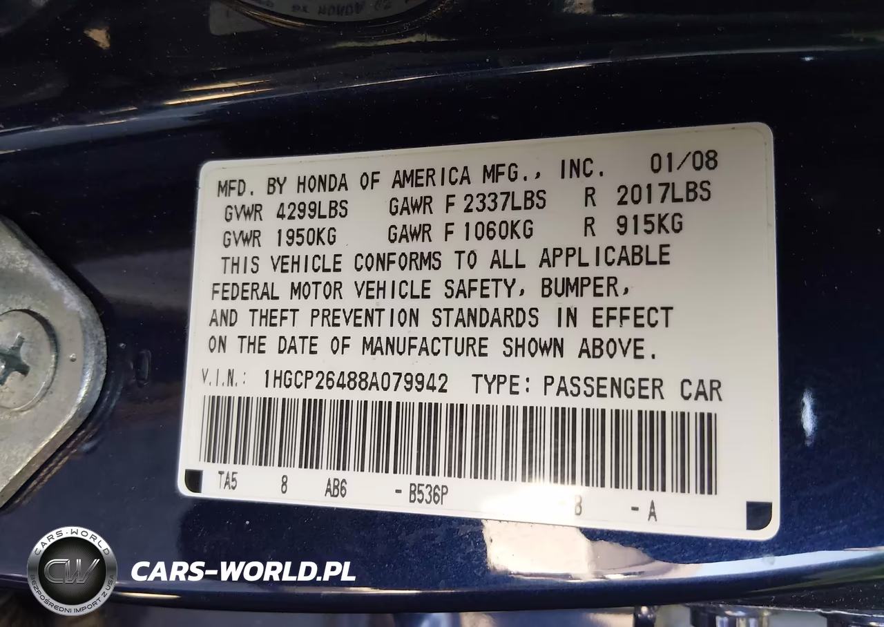 2008 Honda Accord 2.4 Lx-P VIN:1HGCP26488A079942 - 9