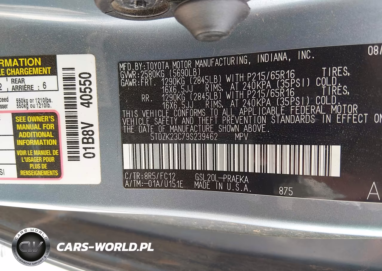 2009 Toyota Sienna Le VIN:5TDZK23C79S239462 - 9
