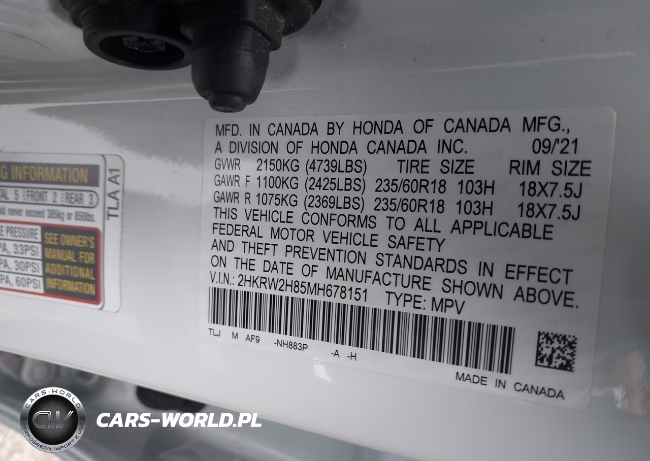2021 Honda Cr-V Awd Ex-L VIN:2HKRW2H85MH678151 - 9