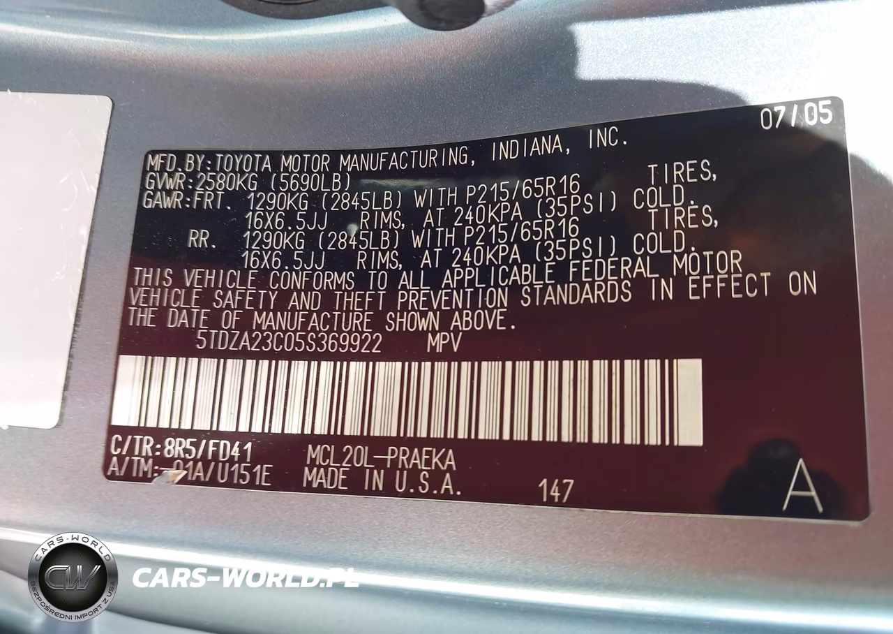 2005 Toyota Sienna Ce VIN:5TDZA23C05S369922 - 9