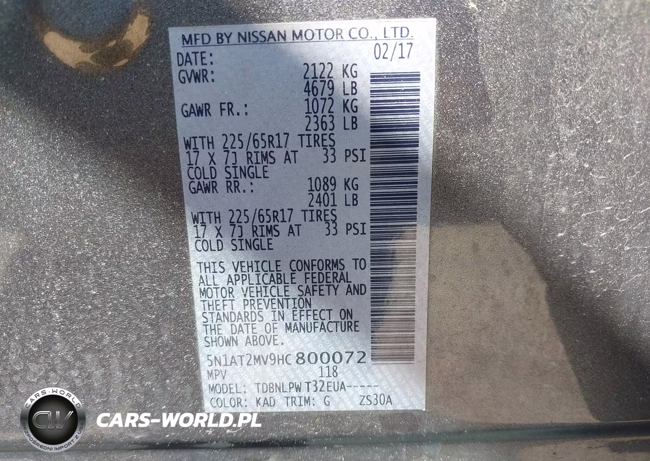 2017 Nissan Rogue S VIN:5N1AT2MV9HC800072 - 9