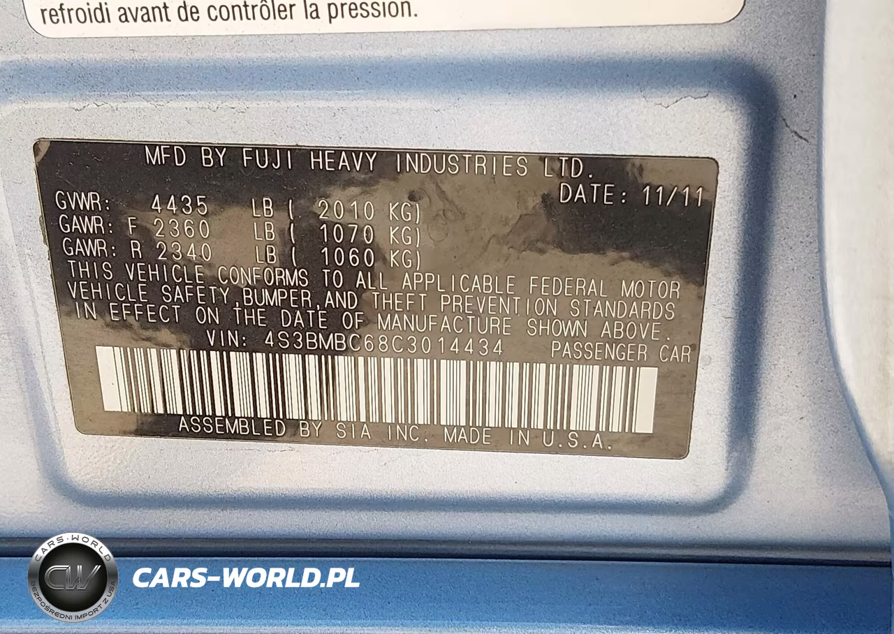 2012 Subaru Legacy 2.5I Premium VIN:4S3BMBC68C3014434 - 9