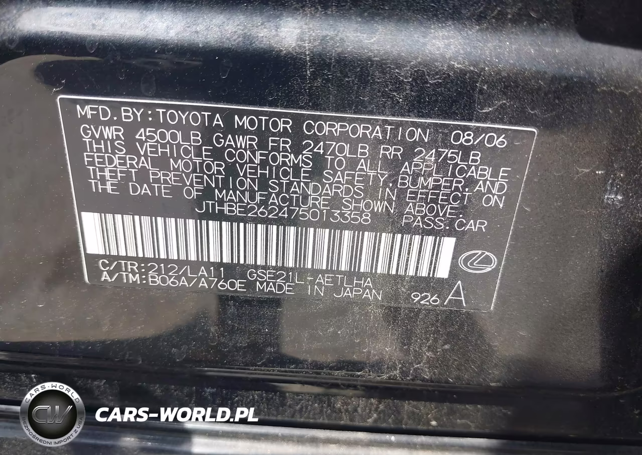 2007 Lexus Is 350 VIN:JTHBE262475013358 - 9