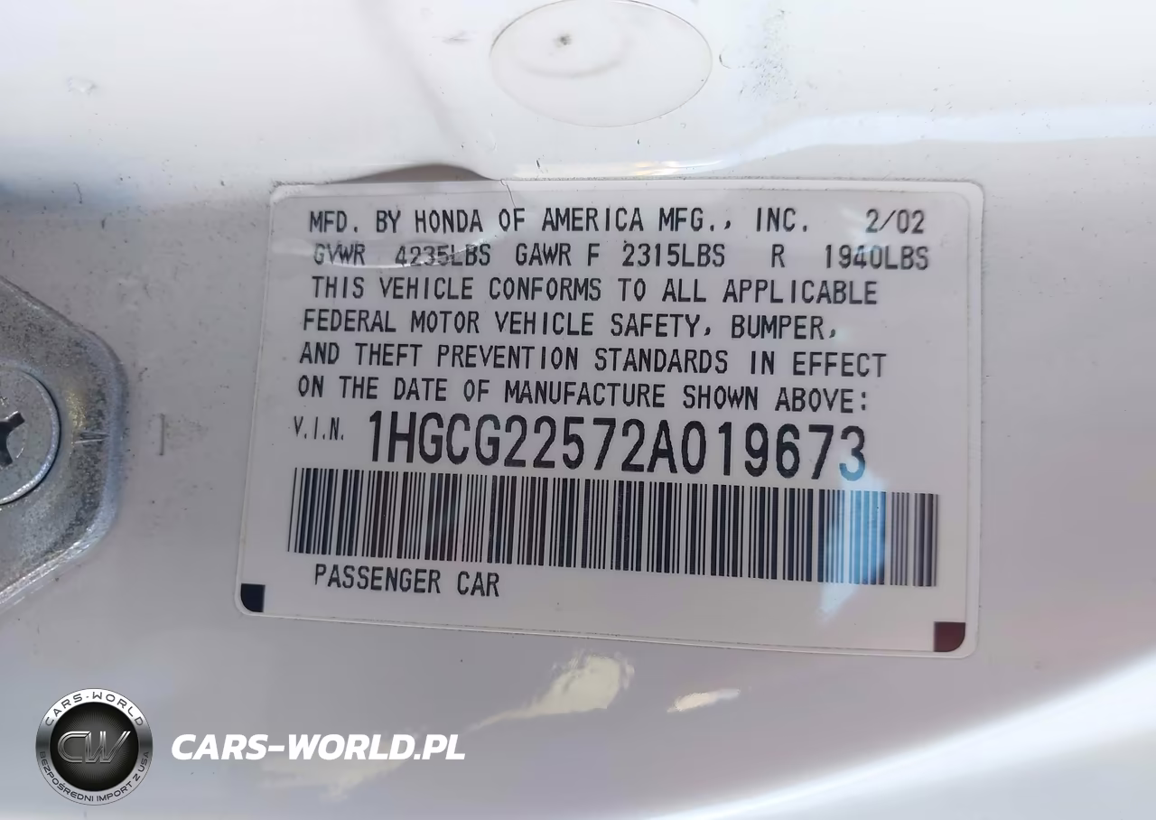 2002 Honda Accord 3.0 Ex VIN:1HGCG22572A019673 - 9