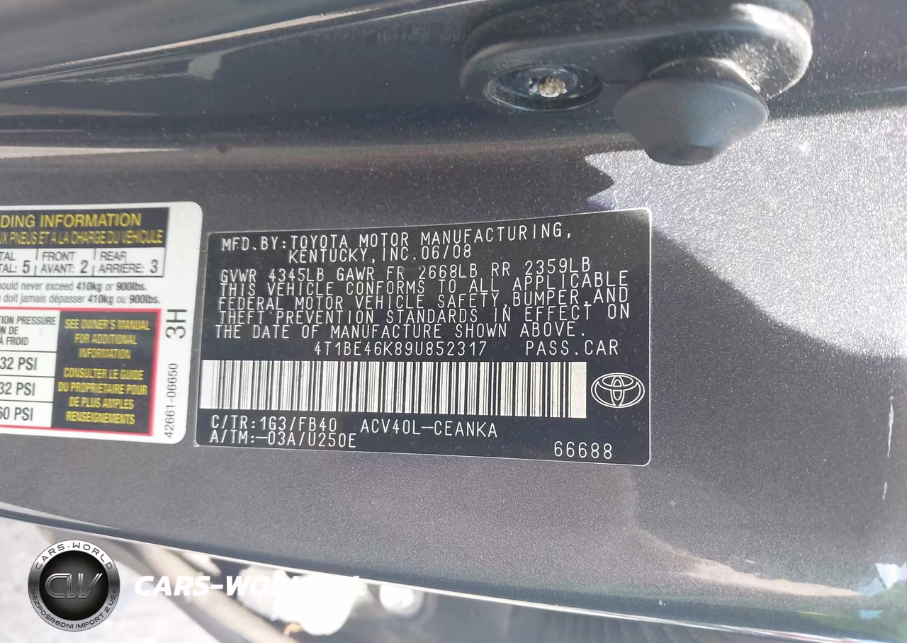 2009 Toyota Camry Le VIN:4T1BE46K89U852317 - 9