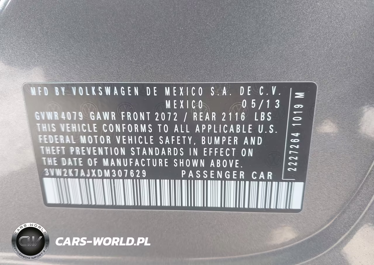 2013 Volkswagen Jetta 2.0L S VIN:3VW2K7AJXDM307629 - 9