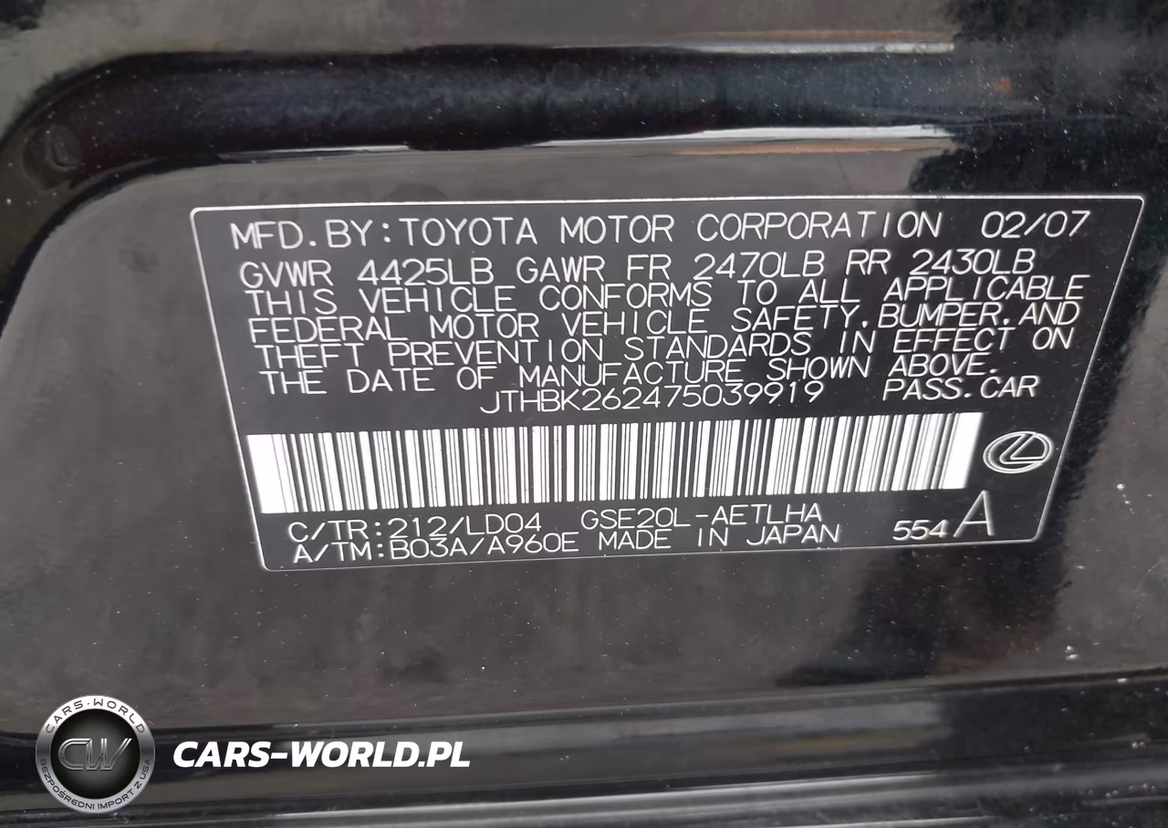 2007 Lexus Is 250 VIN:JTHBK262475039919 - 9