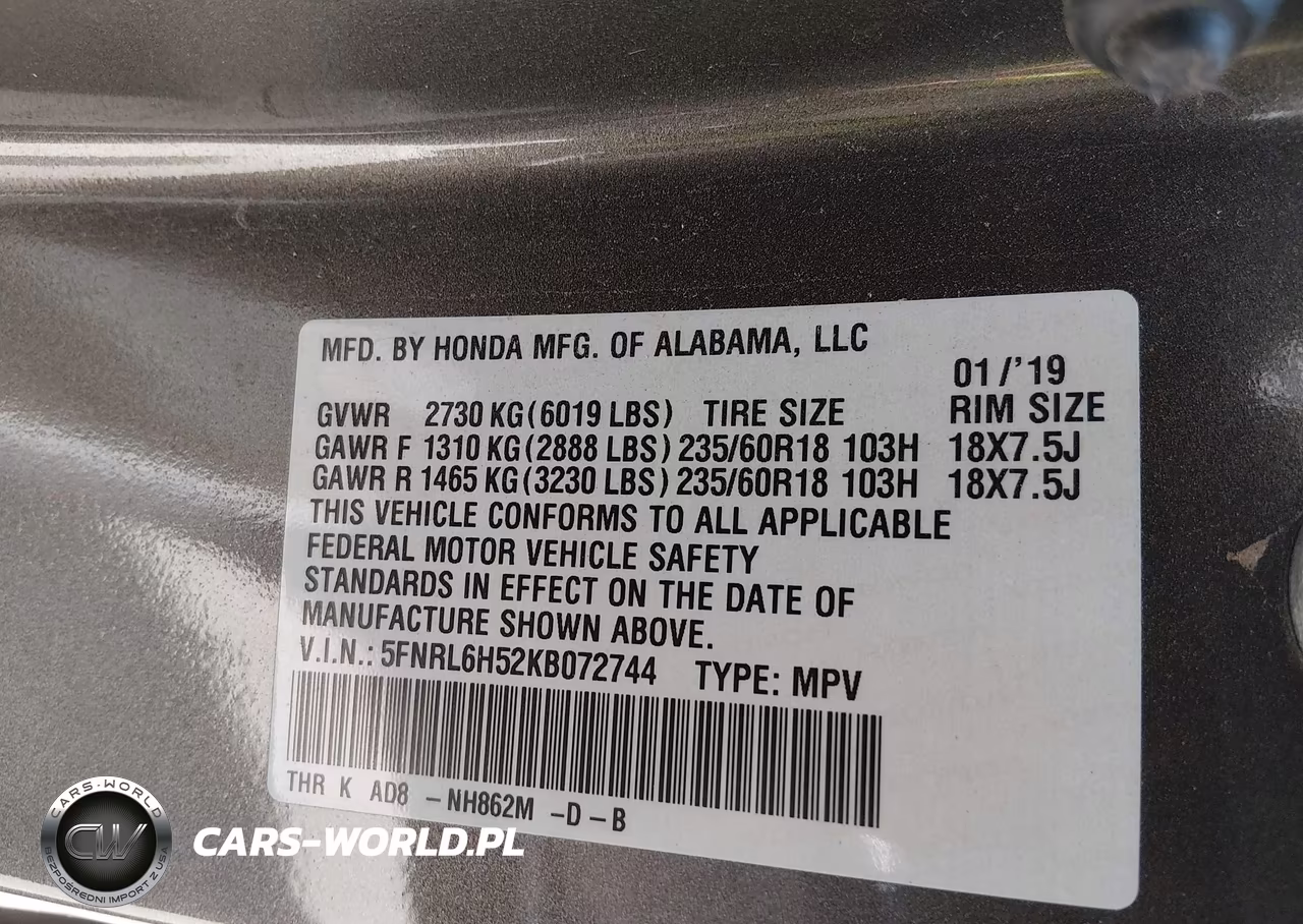 2019 Honda Odyssey Ex VIN:5FNRL6H52KB072744 - 9