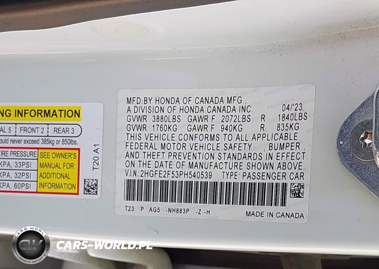 2023 Honda Civic Sport VIN:2HGFE2F53PH540539 - 9