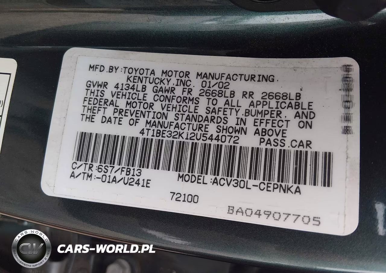 2002 Toyota Camry Le VIN:4T1BE32K12U544072 - 9