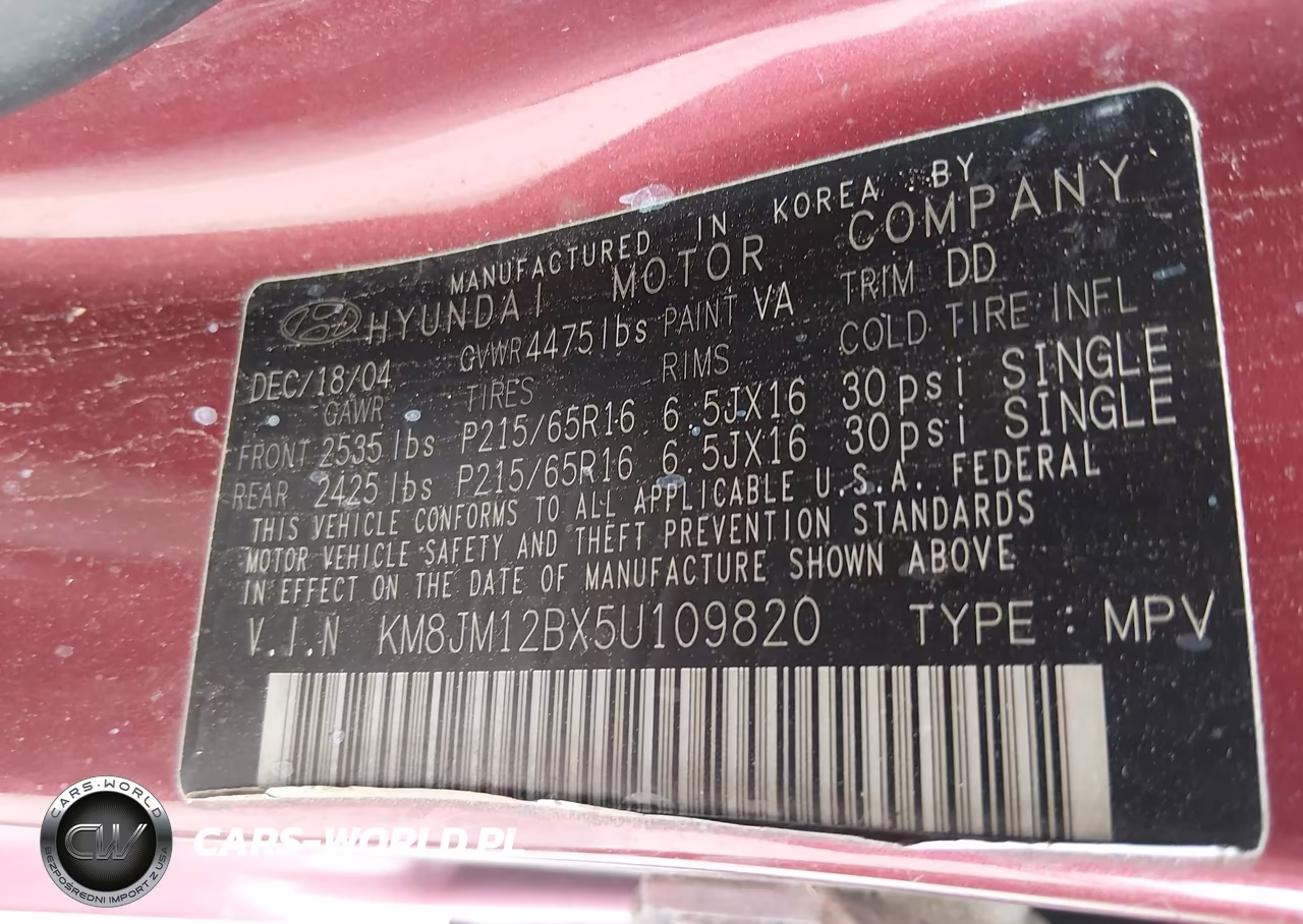 2005 Hyundai Tucson Gl VIN:KM8JM12BX5U109820 - 9