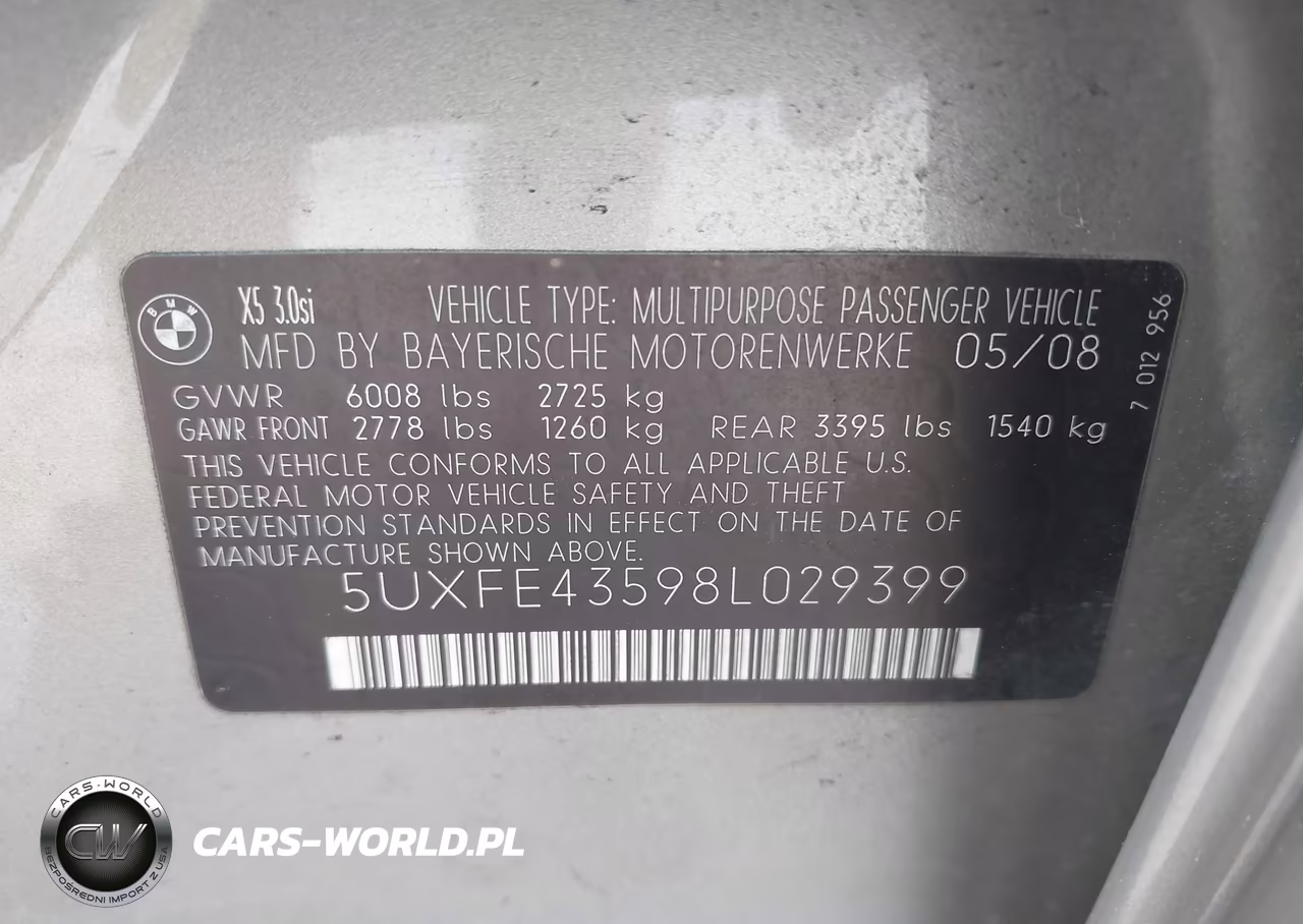2008 BMW X5 3.0Si VIN:5UXFE43598L029399 - 9