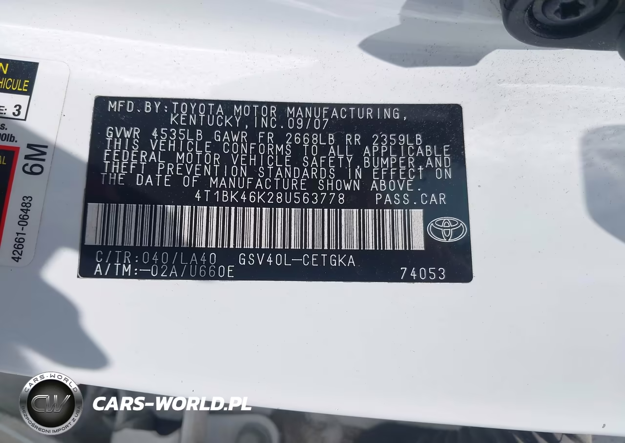 2008 Toyota Camry Xle V6 VIN:4T1BK46K28U563778 - 9