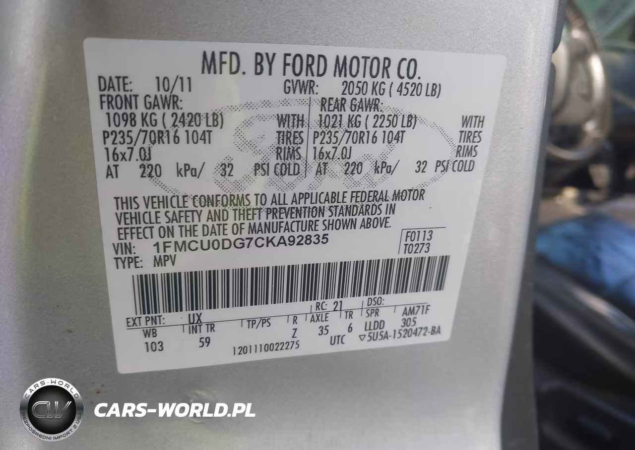 2012 Ford Escape Xlt VIN:1FMCU0DG7CKA92835 - 9