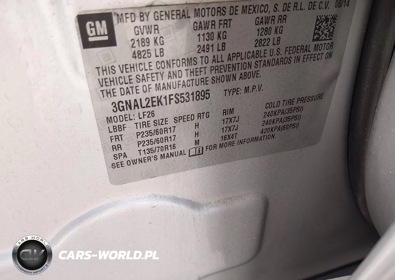 2015 Chevrolet Captiva Sport 2Ls VIN:3GNAL2EK1FS531895 - 9