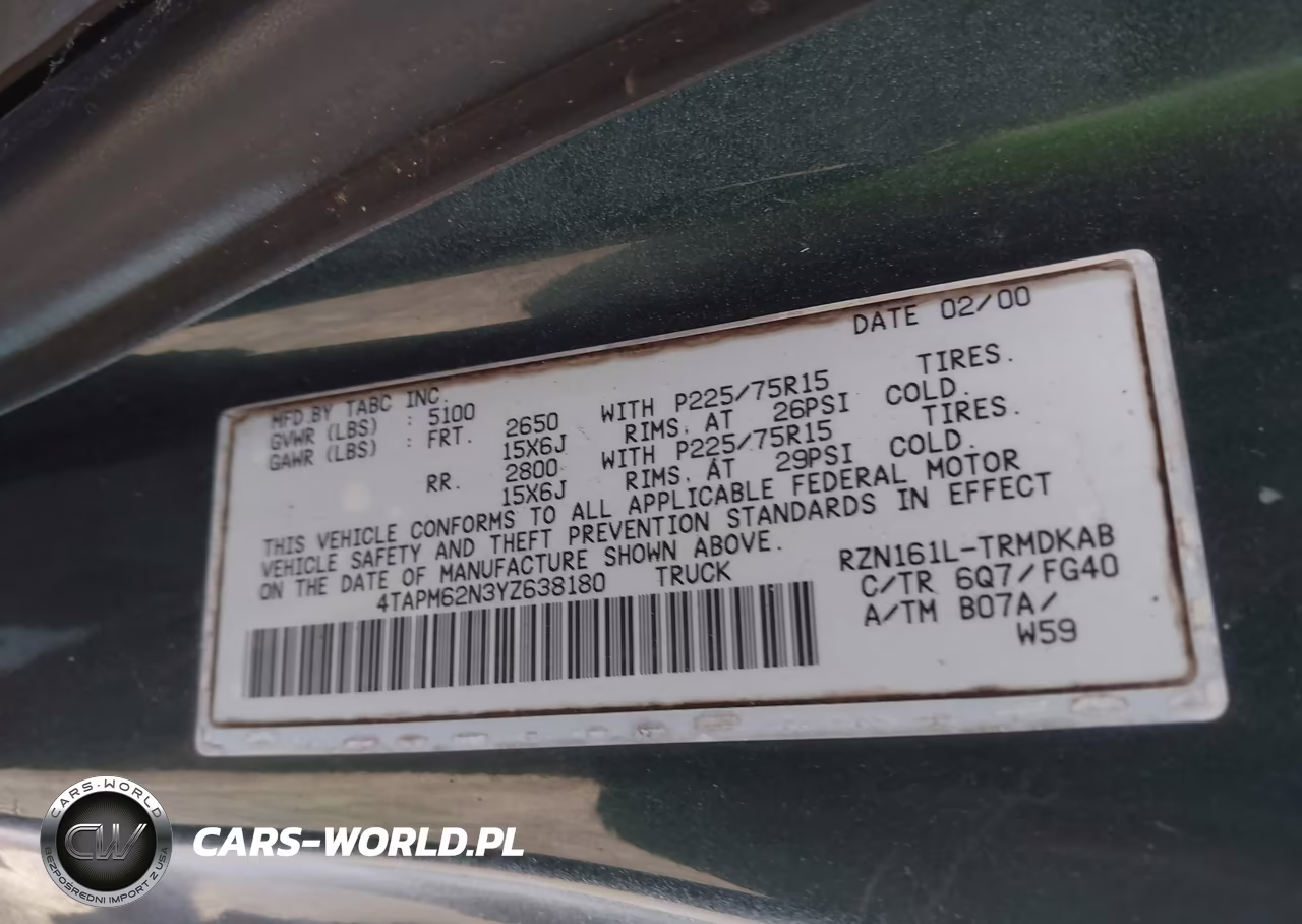 2000 Toyota Tacoma VIN:4TAPM62N3YZ638180 - 9