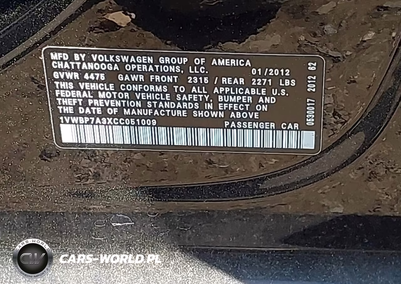 2012 Volkswagen Passat 2.5L Se VIN:1VWBP7A3XCC051009 - 9