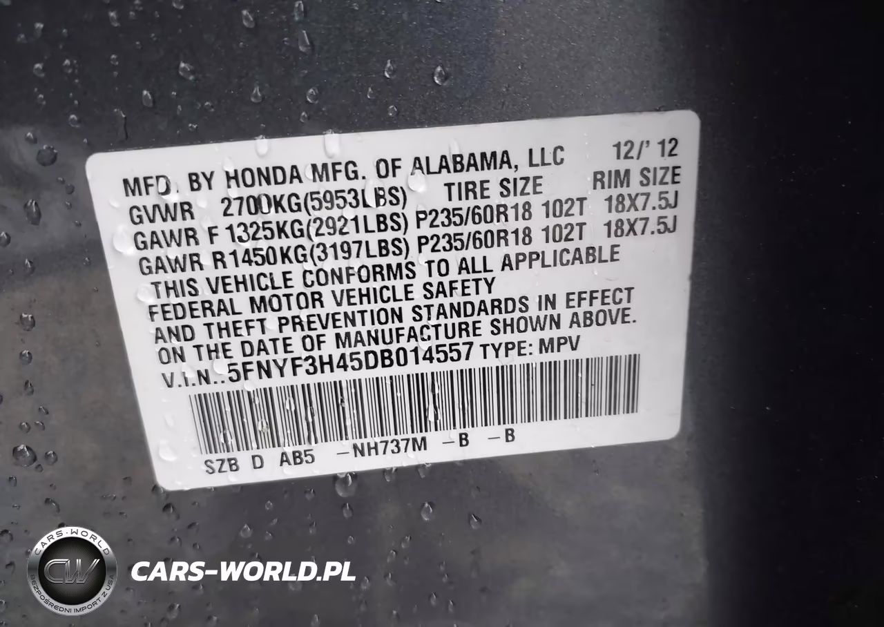 2013 Honda Pilot Ex VIN:5FNYF3H45DB014557 - 9