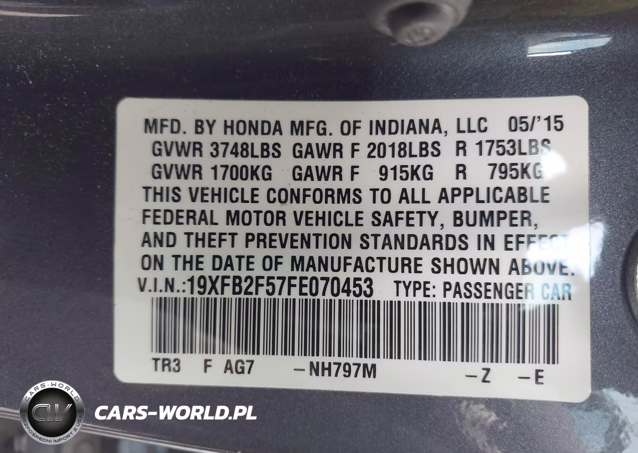 2015 Honda Civic Lx VIN:19XFB2F57FE070453 - 9