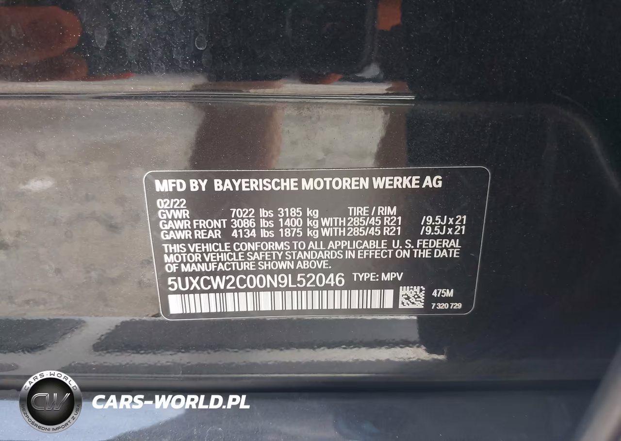 2022 BMW X7 xDrive40I VIN:5UXCW2C00N9L52046 - 9