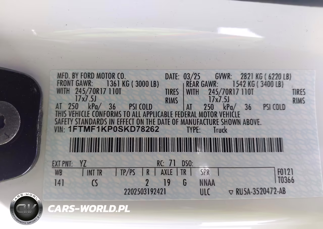 2025 Ford F-150 Xl VIN:1FTMF1KP0SKD78262 - 9