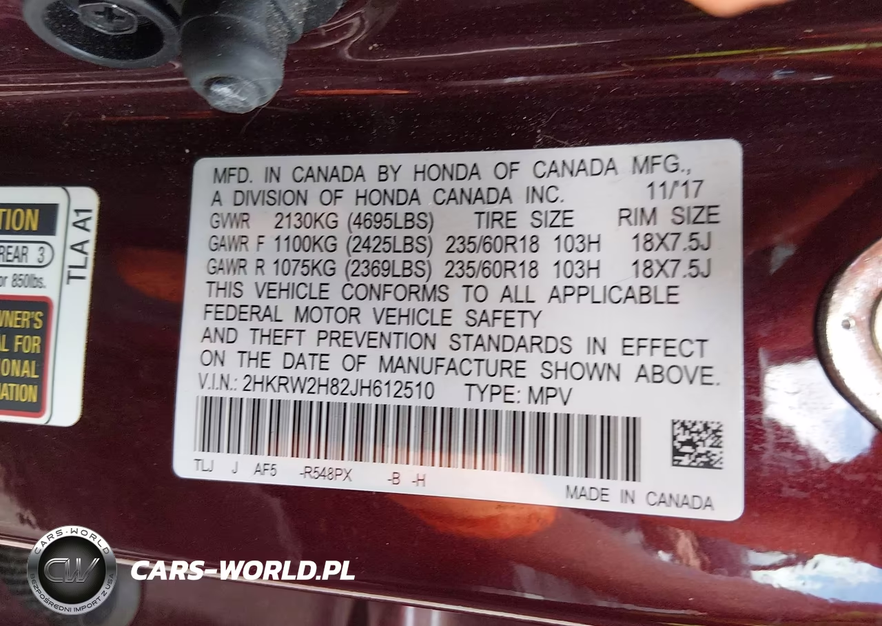 2018 Honda Cr-V Ex-L-Ex-L Navi VIN:2HKRW2H82JH612510 - 9
