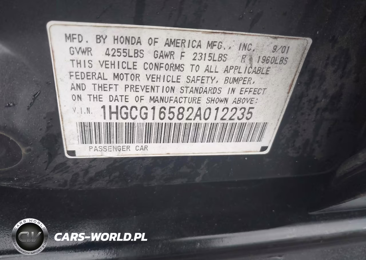 2002 Honda Accord 3.0 Ex VIN:1HGCG16582A012235 - 9