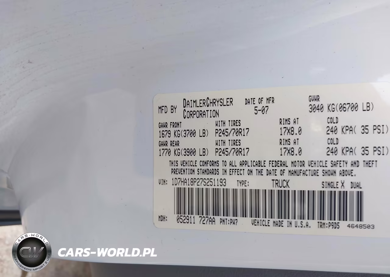 2007 Dodge Ram 1500 St VIN:1D7HA18P27S251193 - 9