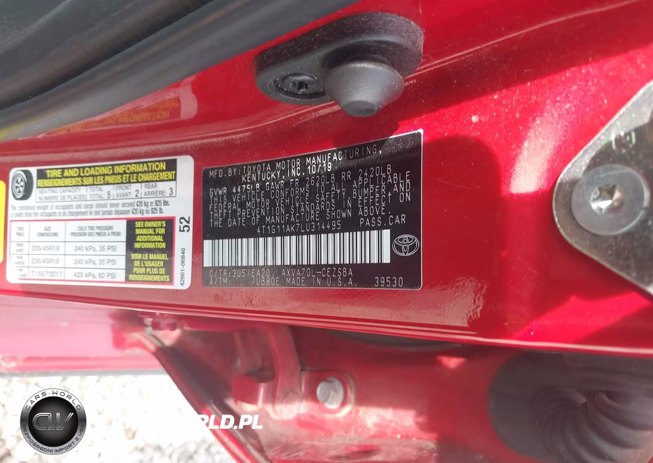 2020 Toyota Camry Se VIN:4T1G11AK7LU314495 - 9