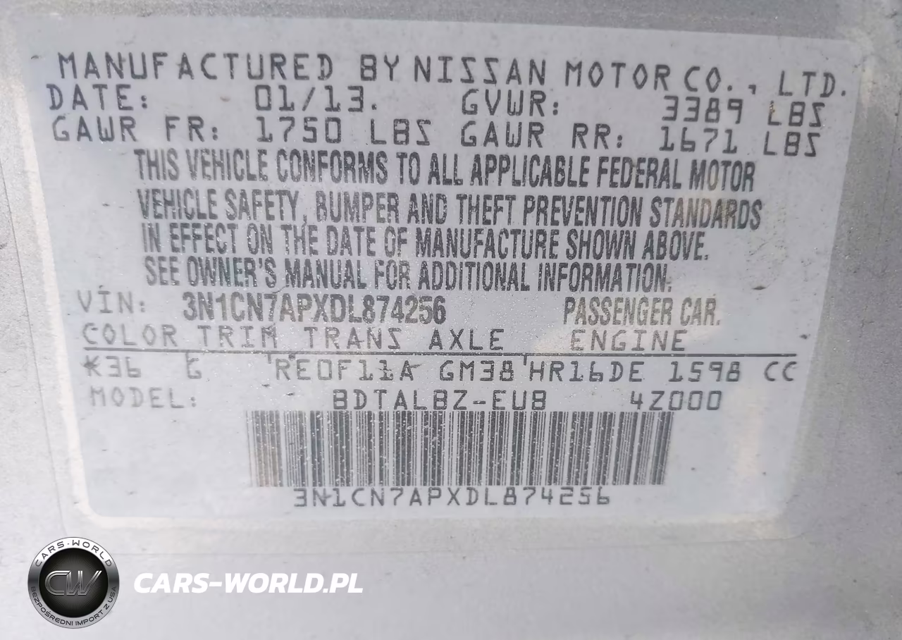 2013 Nissan Versa 1.6 Sv VIN:3N1CN7APXDL874256 - 9
