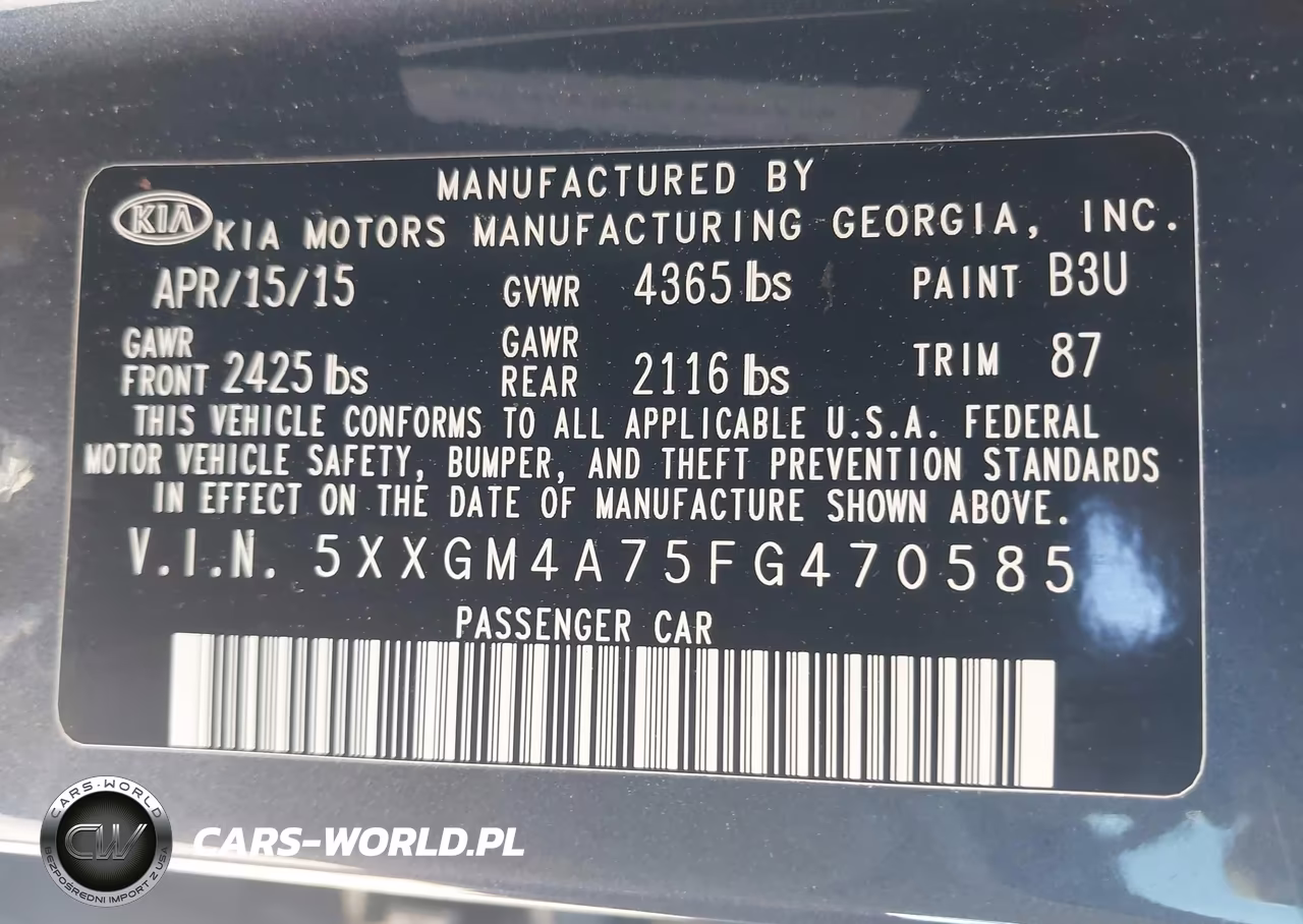 2015 Kia Optima Lx VIN:5XXGM4A75FG470585 - 9