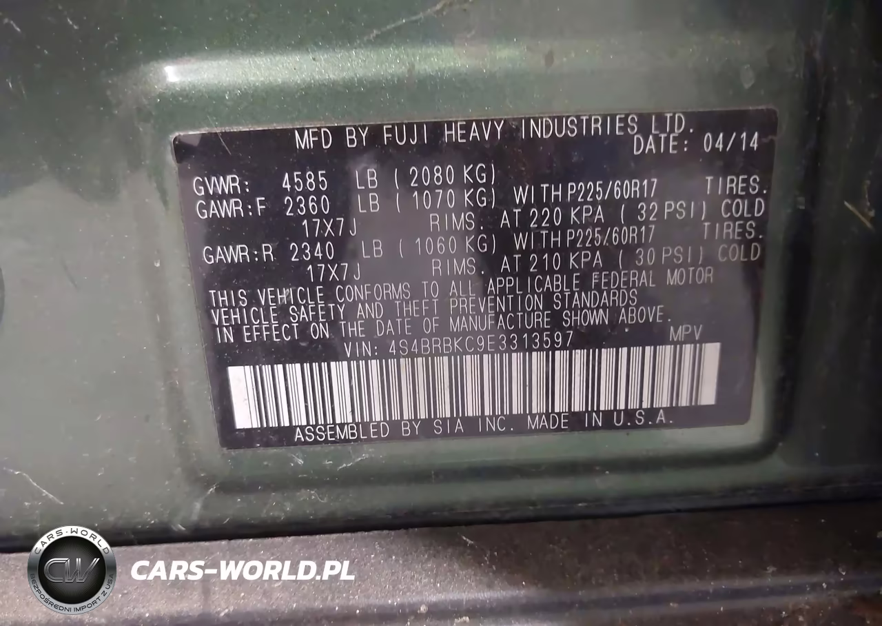 2014 Subaru Outback 2.5I Limited VIN:4S4BRBKC9E3313597 - 9