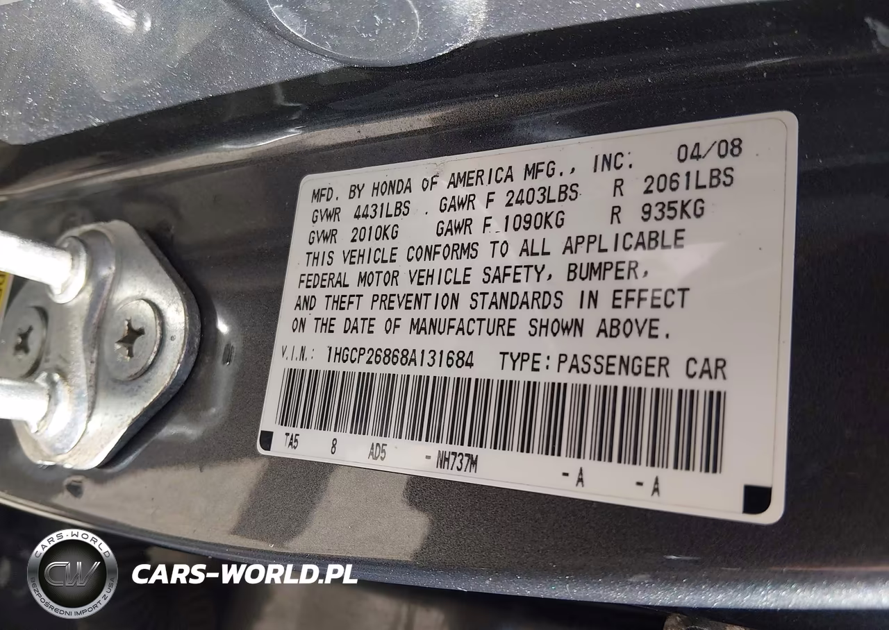 2008 Honda Accord 2.4 Ex-L VIN:1HGCP26868A131684 - 9