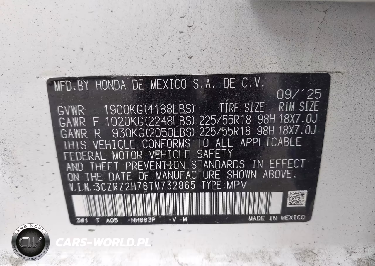 2026 Honda Hr-V Awd Ex-L VIN:3CZRZ2H76TM732865 - 9