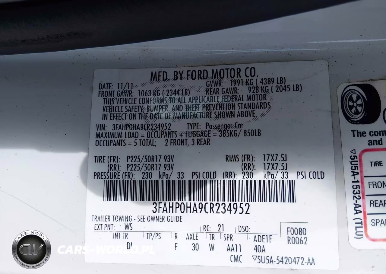 2012 Ford Fusion Se VIN:3FAHP0HA9CR234952 - 9