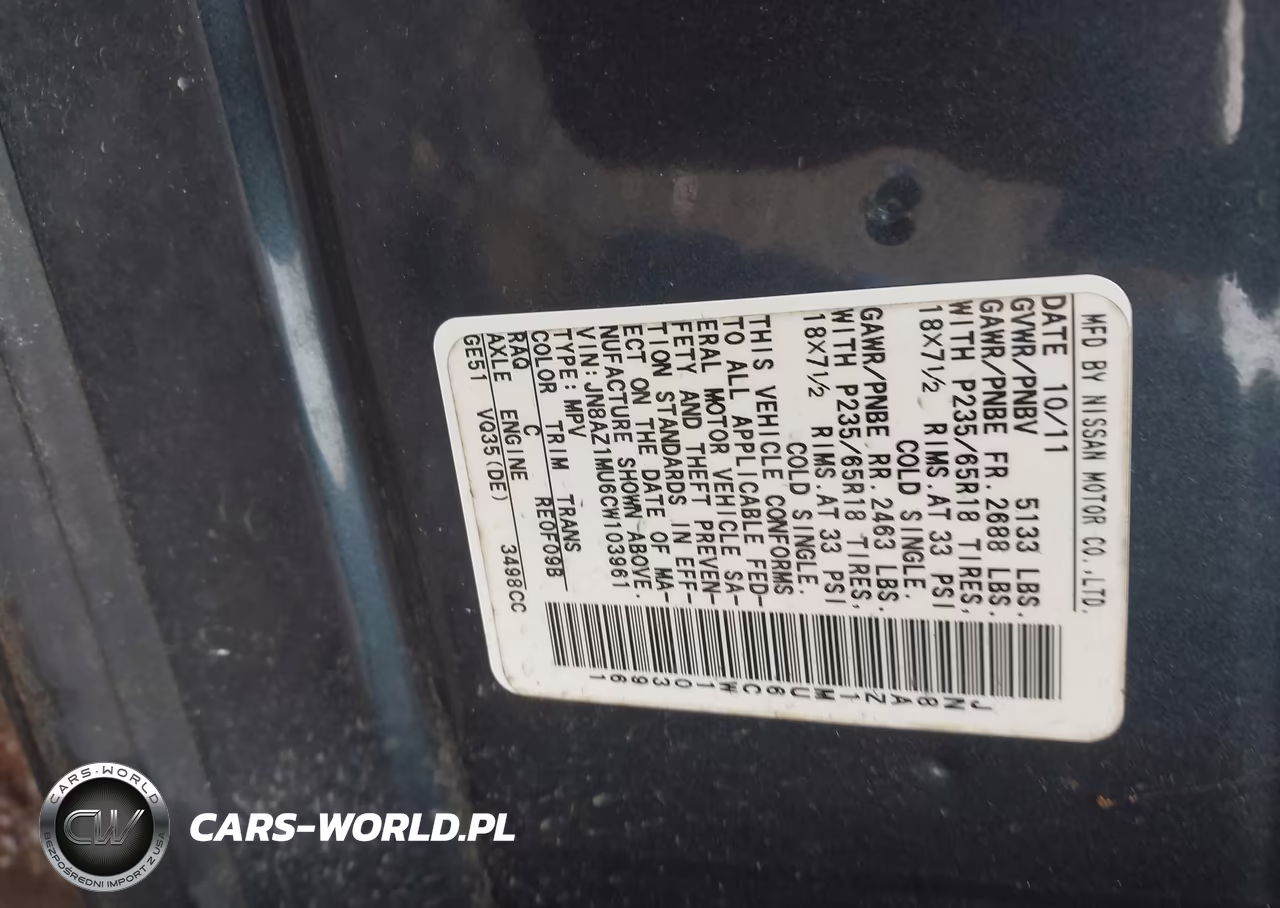 2012 Nissan Murano Sl VIN:JN8AZ1MU6CW103961 - 9