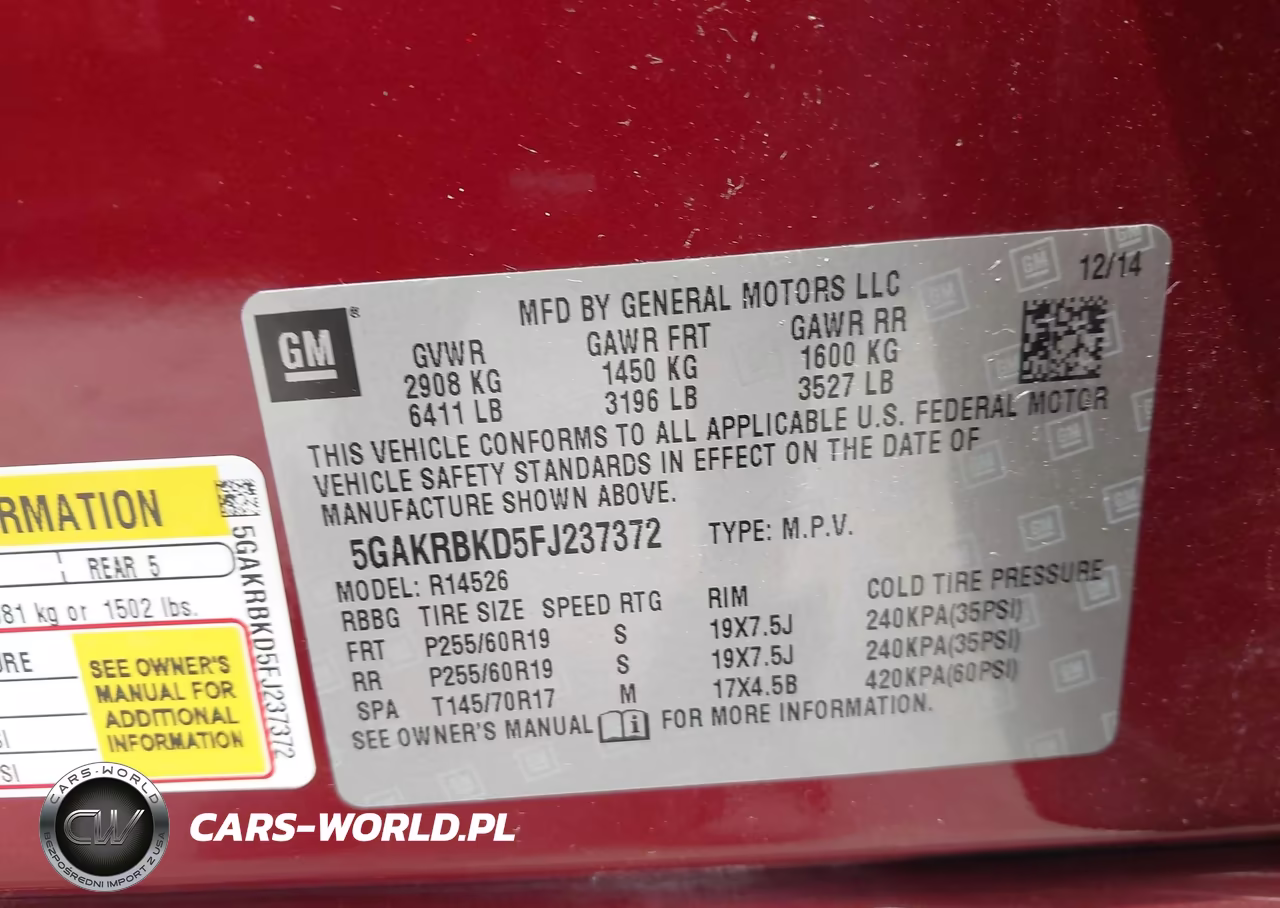 2015 Buick Enclave Leather VIN:5GAKRBKD5FJ237372 - 9